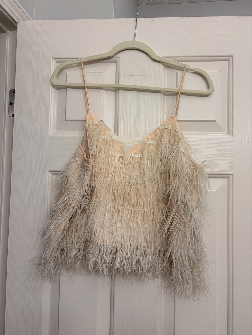 Lucy Paris Cream Feathered Spaghetti Strap Cami
